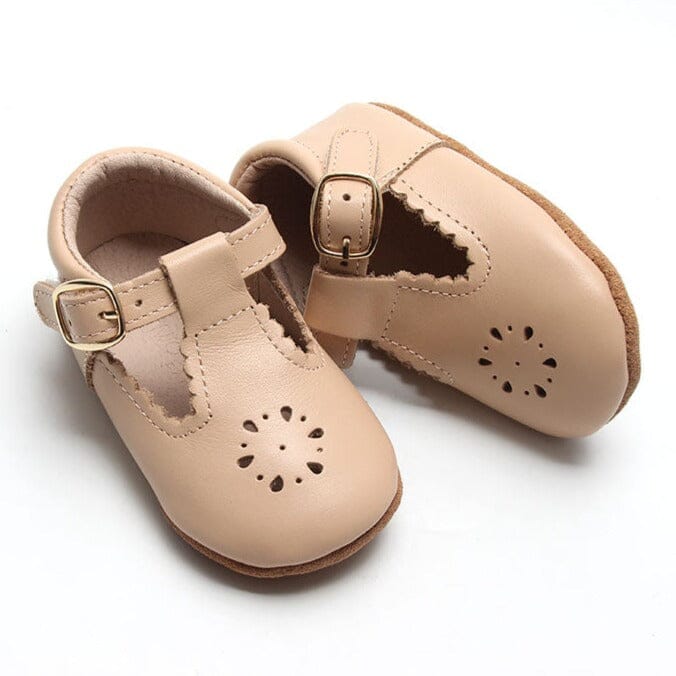 Leather Petal T-Bar | Color 'Honey' | Soft Sole Mitts & Booties Consciously Baby 2 (3 - 6 months) 