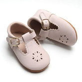 Leather Petal T-Bar | Color 'Dusty Pink' | Soft Sole Mitts & Booties Consciously Baby 2 (3 - 6 months) 