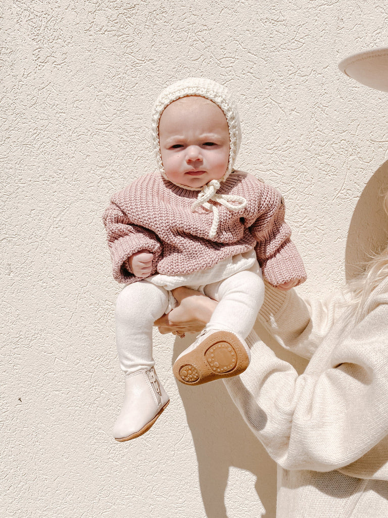 Waxed Leather Chelsea Boot | Color 'Vail Cream' | Soft Sole Mitts & Booties Consciously Baby 