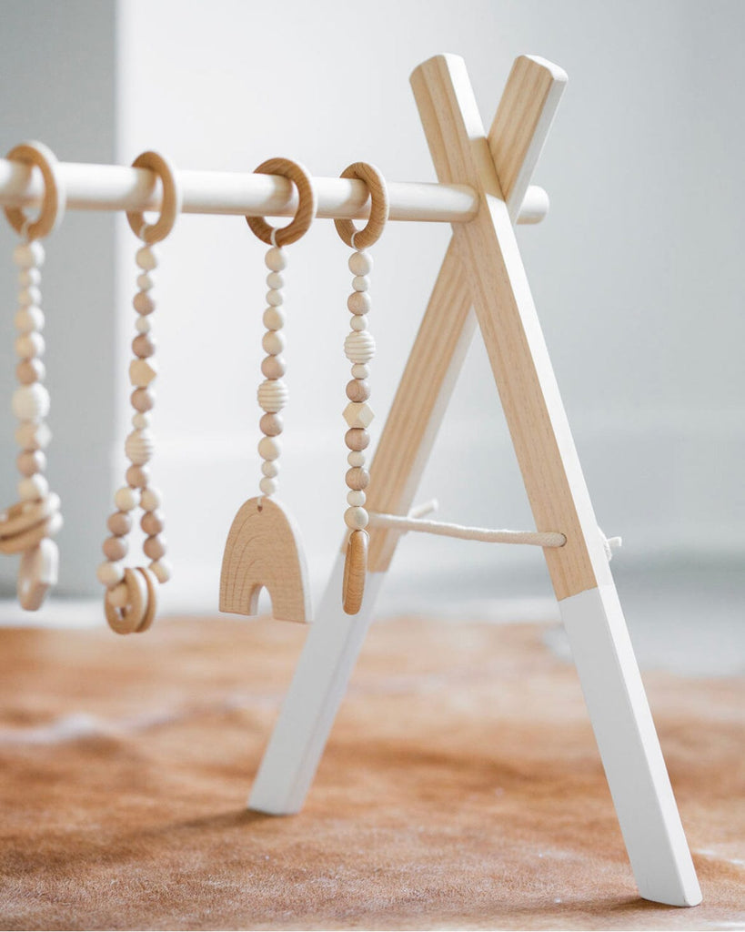 Wooden Baby Gym | White Frame Wooden Baby Gyms Poppyseed Play 