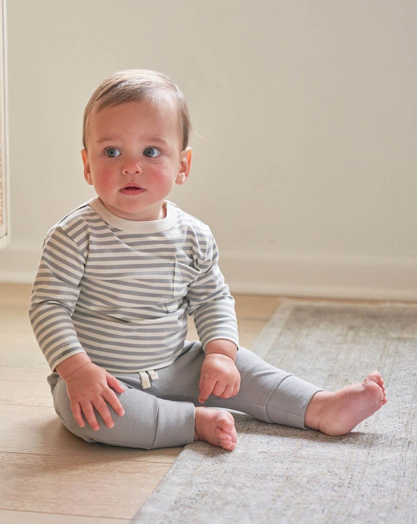 Long Sleeve Pocket Tee || Dusty Blue Stripe | Quincy Mae | Baby and Toddler's Clothing and Accessories