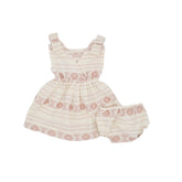 Mini Agnes Pinafore Set in Dust Pink Embroidery Folklore Las Niñas 