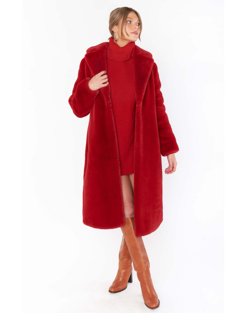 Miss Tiffy Fur Jacket | Red Faux Fur Jacket Show Me Your Mumu Red Faux Fur XS 