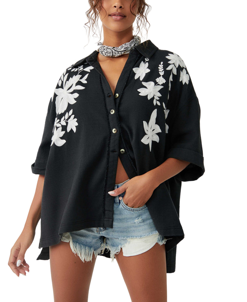 Flowers Embroidered Shirt | Moonscape Tops Free People XS Moonscape 