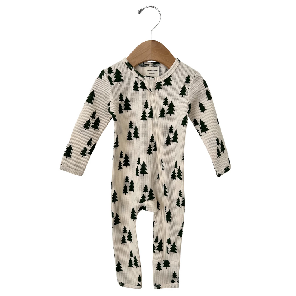 Organic Waffle Basic Zip Romper | Forest Green Trees Onesies SpearmintLOVE 6-12m Forest Green Trees 