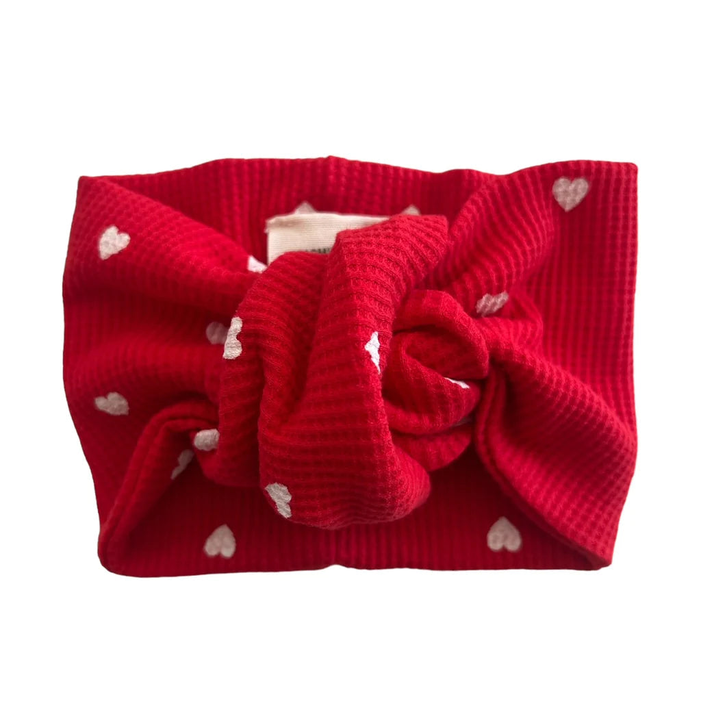Organic Waffle Turban Headband | Little White Heart (on Red) Bows & Headbands SpearmintLOVE 0-12m Little White Heart (on Red) 