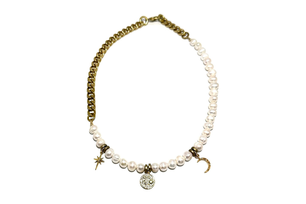 Pearl & Celestial Charms Curb (18") Bracelets Rachel Nathan 