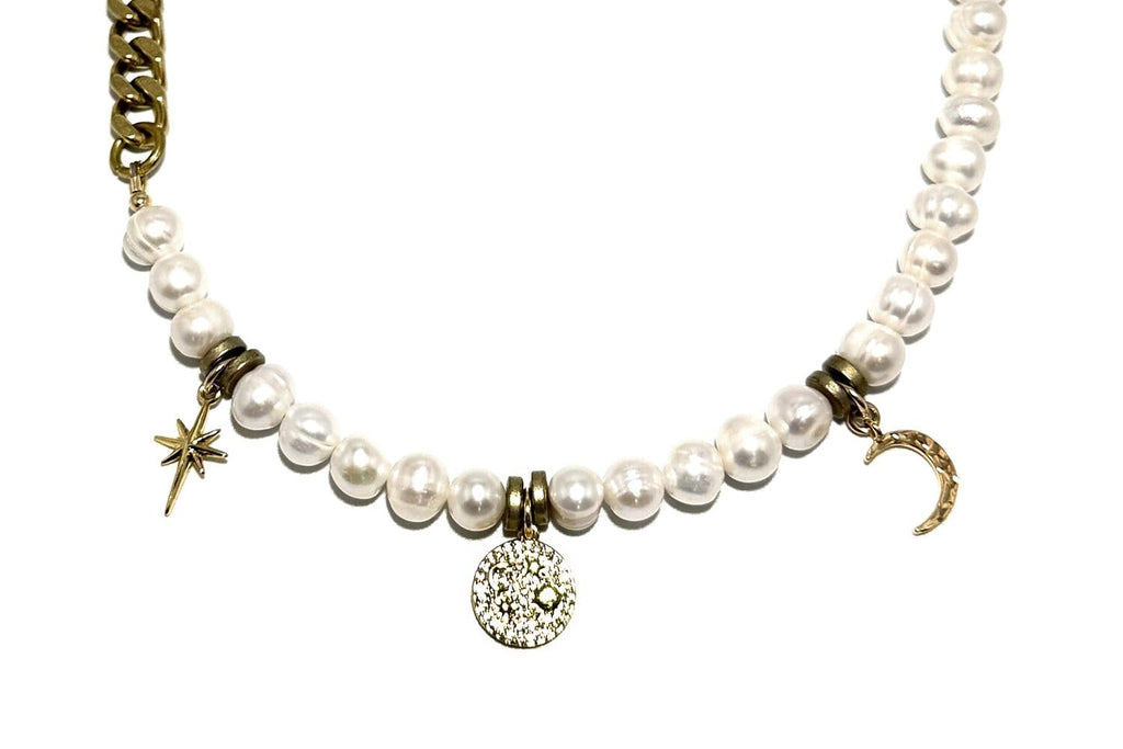 Pearl & Celestial Charms Curb (18") Bracelets Rachel Nathan 