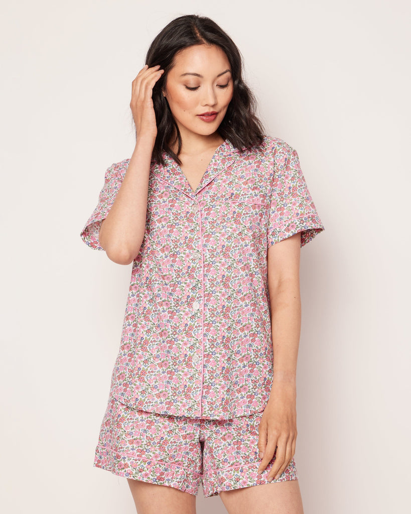 Women's Twill Pajama Short Sleeve Short Set in Fleurs de Rose Women's Pajama's Petite Plume 