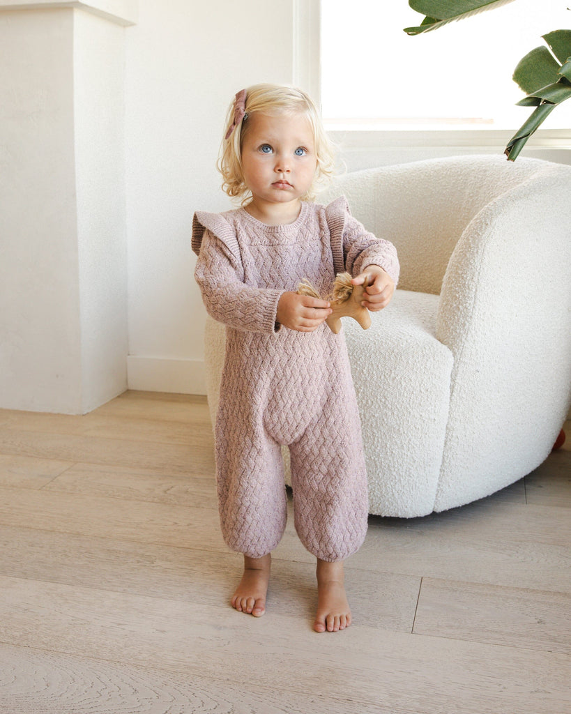 Long Sleeve Mira Knit Romper || Mauve Jumpsuits & Rompers Quincy Mae 