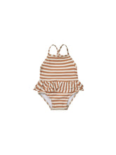 Ruffled One-One Piece Swimsuit | Clay Stripe Swimwear Quincy Mae 0-3M Clay-Stripe 