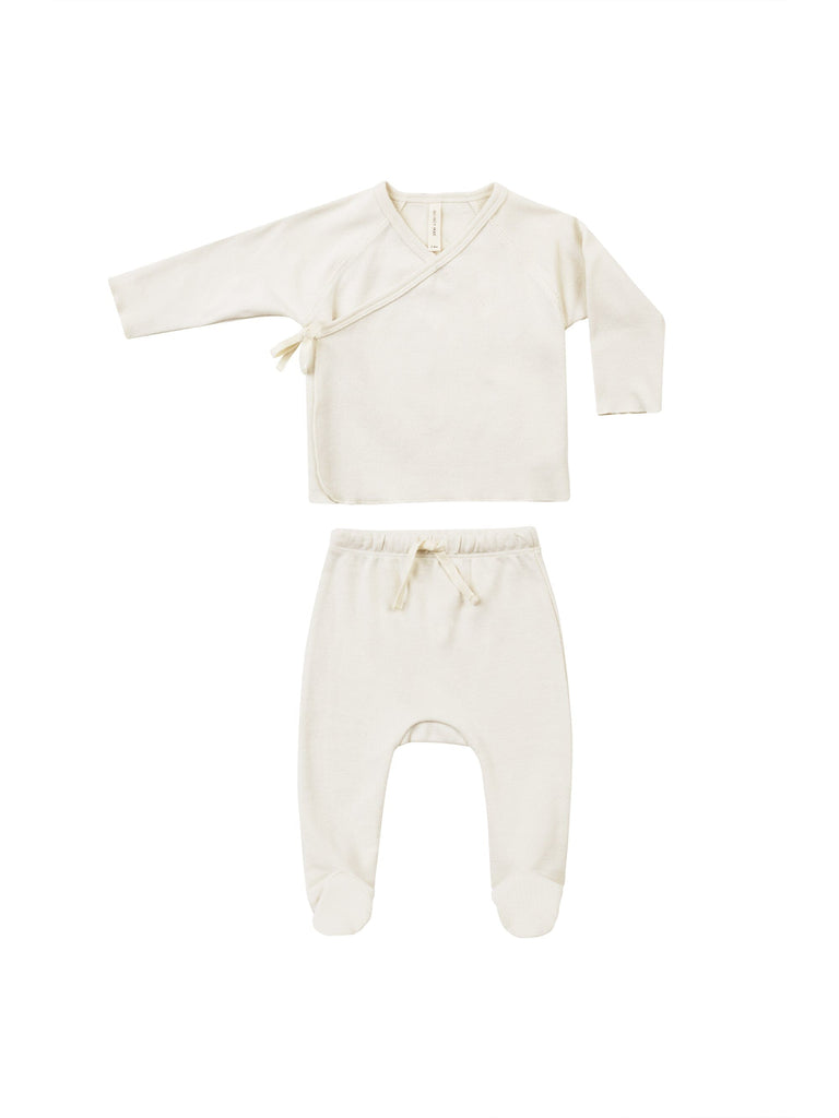 Wrap Top + Footed Pant Set | Ivory Sets Quincy Mae NB Ivory 
