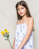 Girl's Twill Lily Nightgown in Indigo Floral Children's Nightgown Petite Plume 