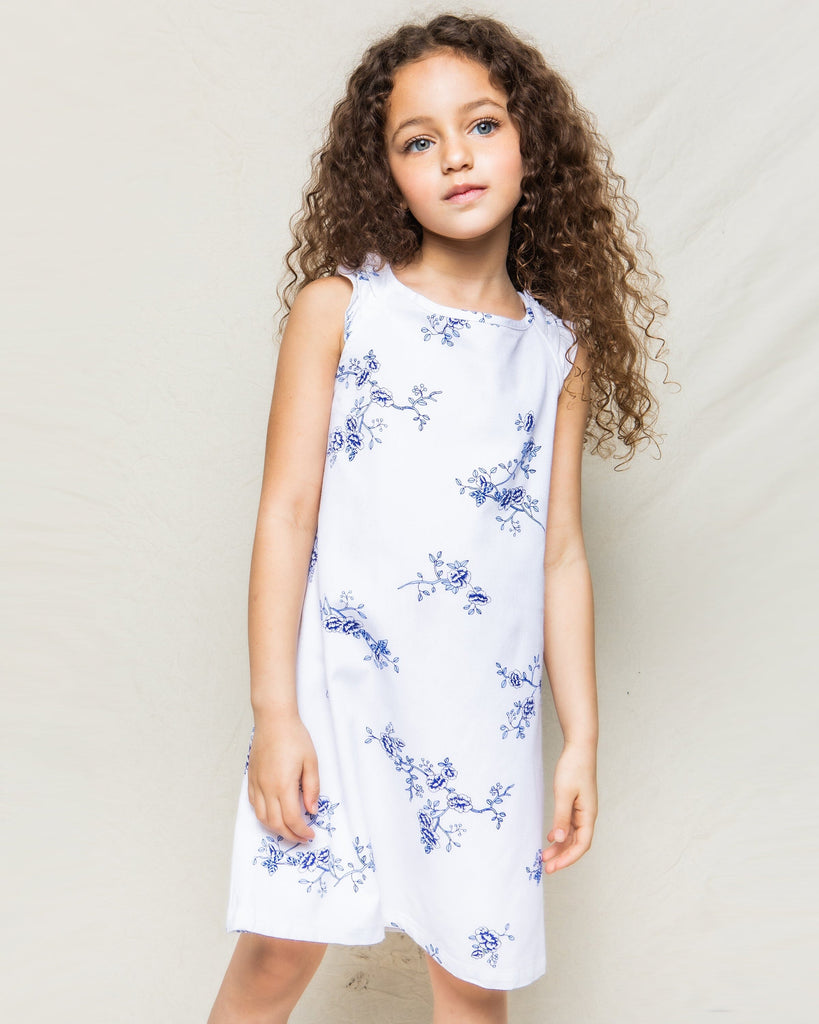 Girl's Twill Amelie Nightgown in Indigo Floral Children's Nightgown Petite Plume 