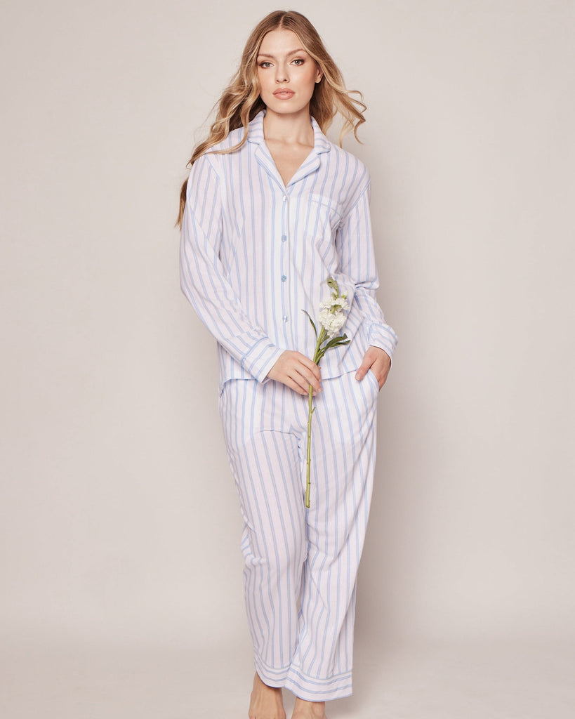 Women's Pima Pajama Set in Periwinkle Stripe Women's Pajama's Petite Plume 
