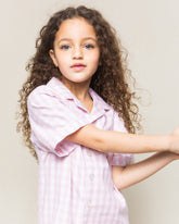 Kid's Twill Pajama Short Set in Pink Gingham Children's Short Set Petite Plume 