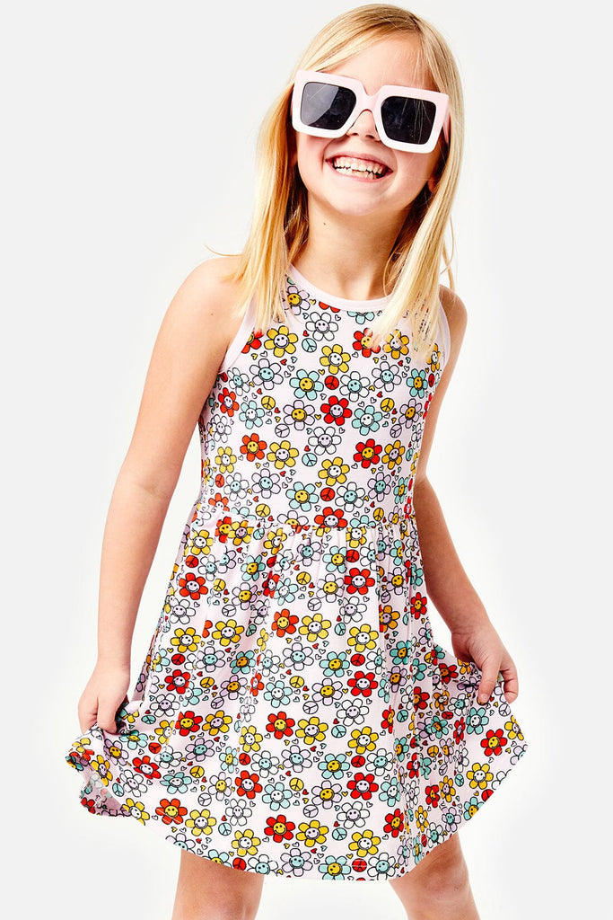 Stretchy Sleeveless Twirl Dress | Smiley Flowers Dresses Clover Baby & Kids 