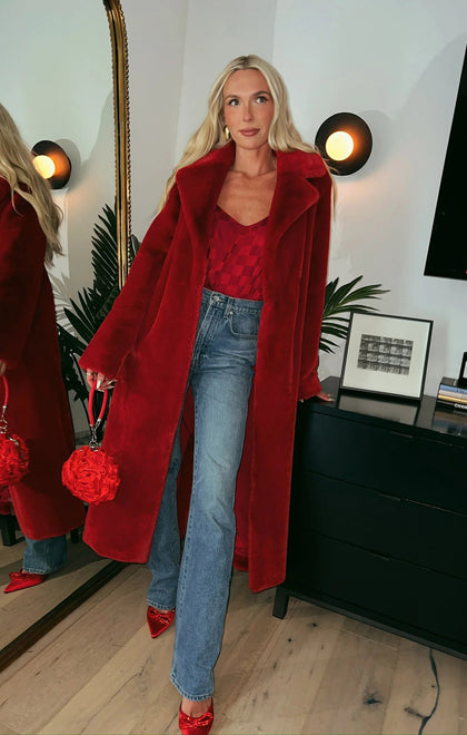 Miss Tiffy Fur Jacket | Red Faux Fur Outerwear Show Me Your Mumu 