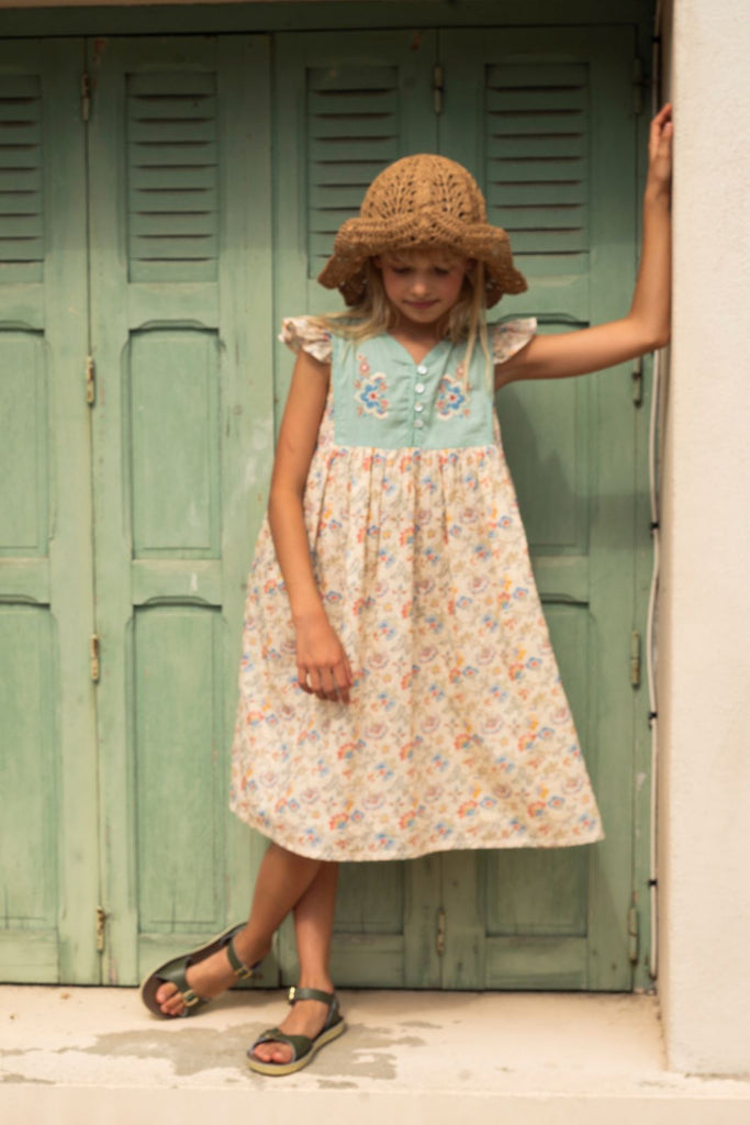 MIDI DRESS, SPRING DITSY PRINT with EMBROIDERY by Lali Lali 