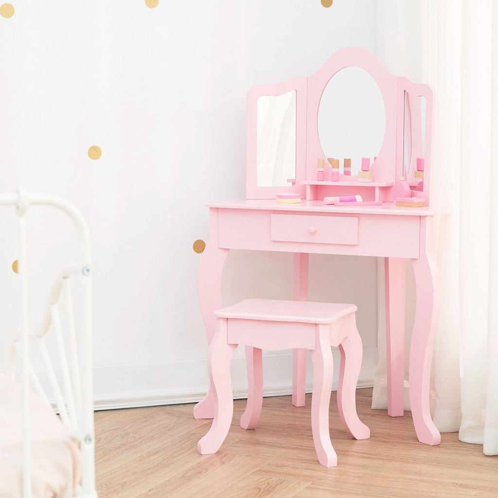 Alessandra Kids Corner Vanity Table & Stool | Pink