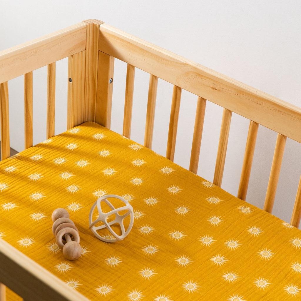 All-Stages Midi Crib Sheet in GOTS Certified Organic Muslin Cotton | Golden Hour