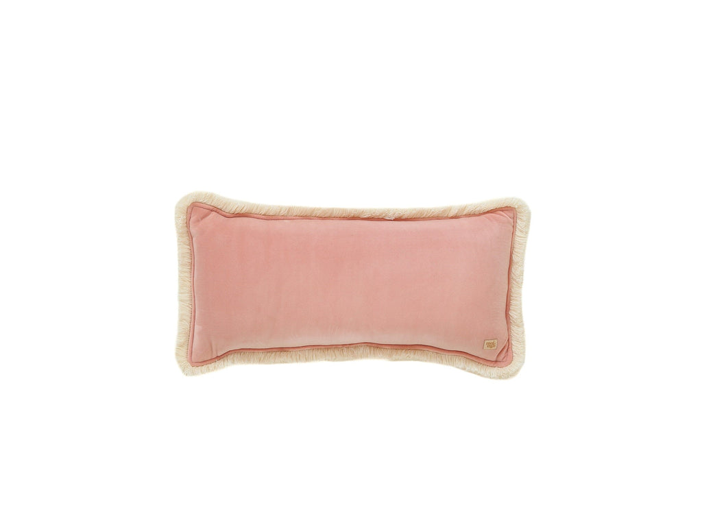 Soft Velvet "Apricot" Bolster Pillow with Fringe Cushion moimili.us 
