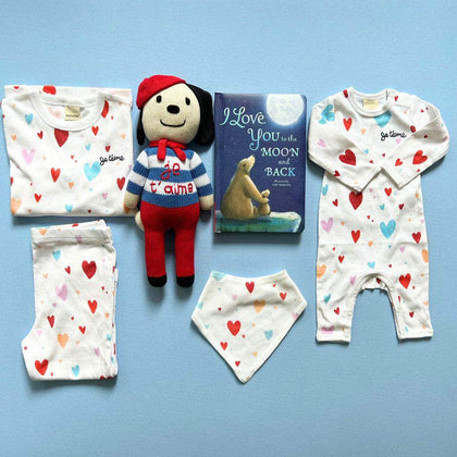 Sweethearts: Sibling PJ Bundle with Heart Motifs, Doll & Book Baby Gift Sets Estella 