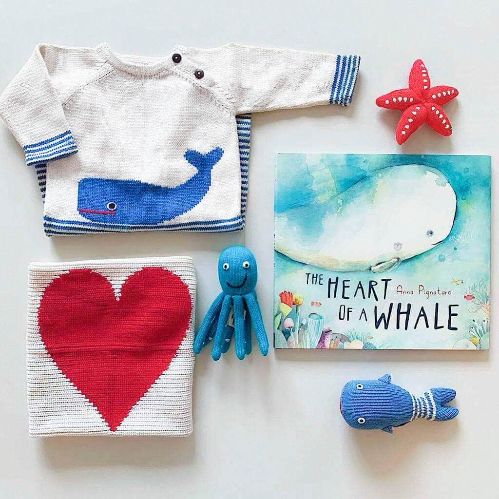 Baby Gift Set | Handmade Whale Long Romper, Heart Lovey, Sea Rattles and Whale Book Baby Gift Sets Estella 