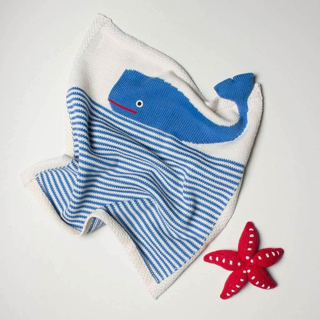 Organic Baby Gift Set | Newborn Security Blanket & Rattle Toy | Whale & Starfish Baby Gift Sets Estella 