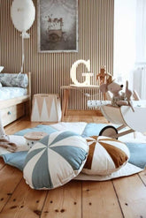 “Blue Circus” Round Patchwork Pillow Cushion moimili.us 
