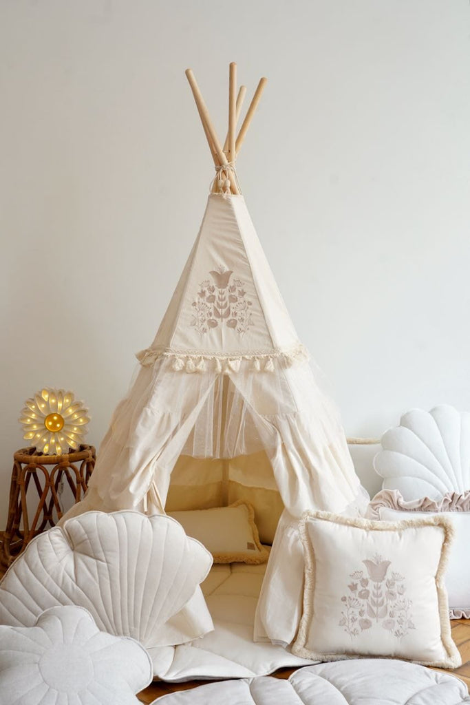 “Boho” Teepee Tent with Frills and Embroidery Teepee tent moimili.us 