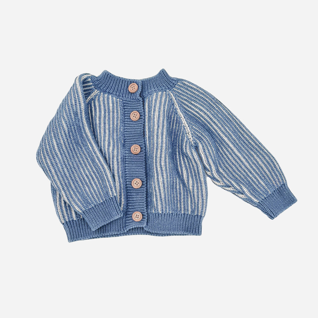 Cotton Brioche Cardigan, Dusty Blue | Baby Kid Stripe Spring: 12-24m The Blueberry Hill 