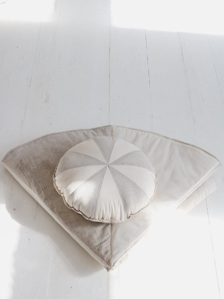 “Cream Circus” Round Patchwork Pillow Cushion moimili.us 