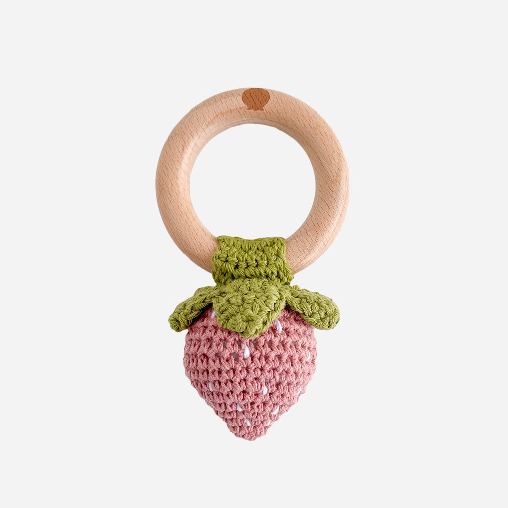 Crochet Rattle Teether Strawberry Pink Baby Toy Spring Summe The Blueberry Hill 