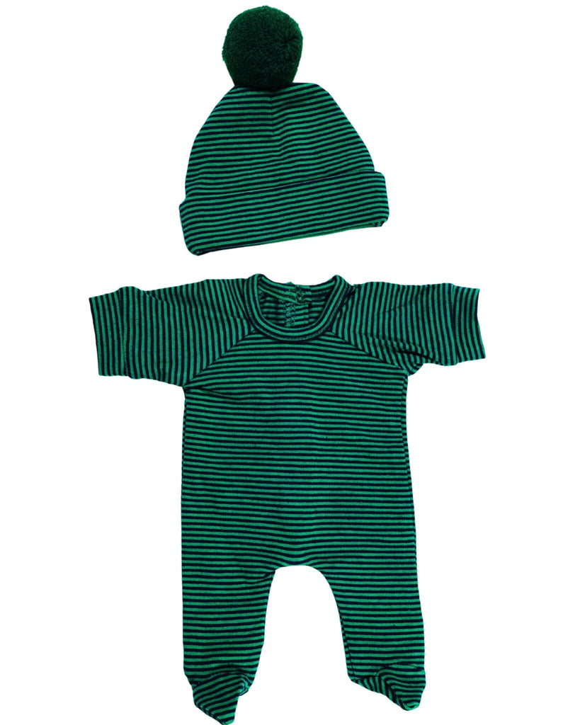 Dollie Footless Jumpsuit & Pom Pom Bonnet Jumpsuit | Forest Stripe Dollie Clothing Bohemian Mama Littles OS 