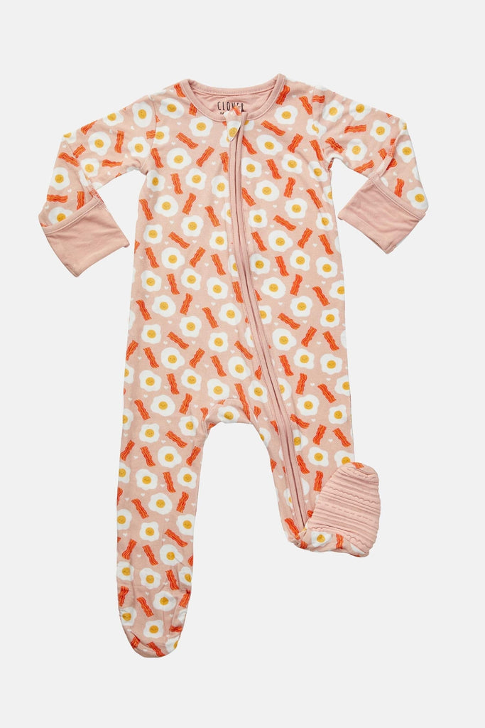 Soft & Stretchy Zipper Footie - Bacon & Eggs Pink by Clover Baby & Kids Clover Baby & Kids 