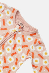 Soft & Stretchy Zipper Footie - Bacon & Eggs Pink by Clover Baby & Kids Clover Baby & Kids 