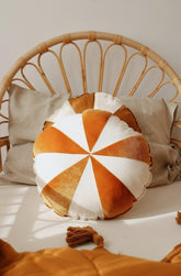 “Gold Circus” Round Patchwork Pillow Cushion moimili.us 