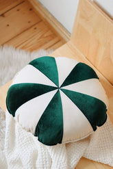 “Green Circus” Round Patchwork Pillow Cushion moimili.us 