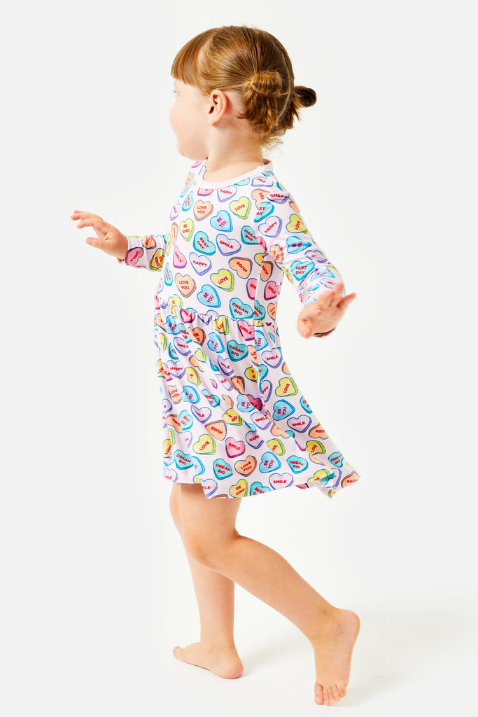Stretchy Long Sleeve Twirl Dress - Candy Hearts by Clover Baby & Kids Dresses Clover Baby & Kids 