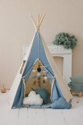 “Jeans” Teepee with Pompoms and Round Mat Set Set teepee with mat moimili.us 