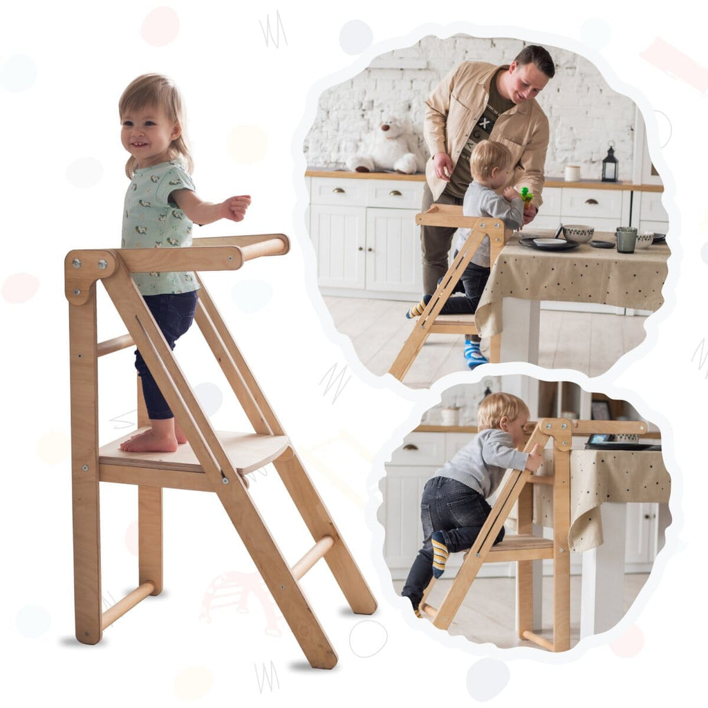 Foldable Step Stool for Toddlers - Kid Chair That Grows - Beige Kitchen Helper Tower Goodevas Beige 