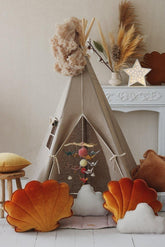 “Natural Linen” Teepee Tent and "White and Grey" Leaf Mat Set Set teepee with mat moimili.us 