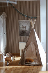 “Natural Linen” Teepee Tent and "White and Grey" Leaf Mat Set Set teepee with mat moimili.us 