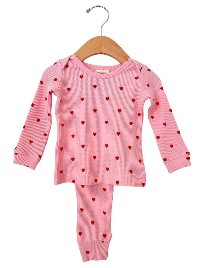 Organic Waffle 2-Piece Set | Little Red Heart (on Pink) Pajamas SpearmintLOVE 12-18m Little Red Heart (on Pink) 
