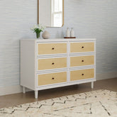 Marin with Cane 6 Drawer Dresser | Warm White/Honey Cane Changing Dressers NAMESAKE 