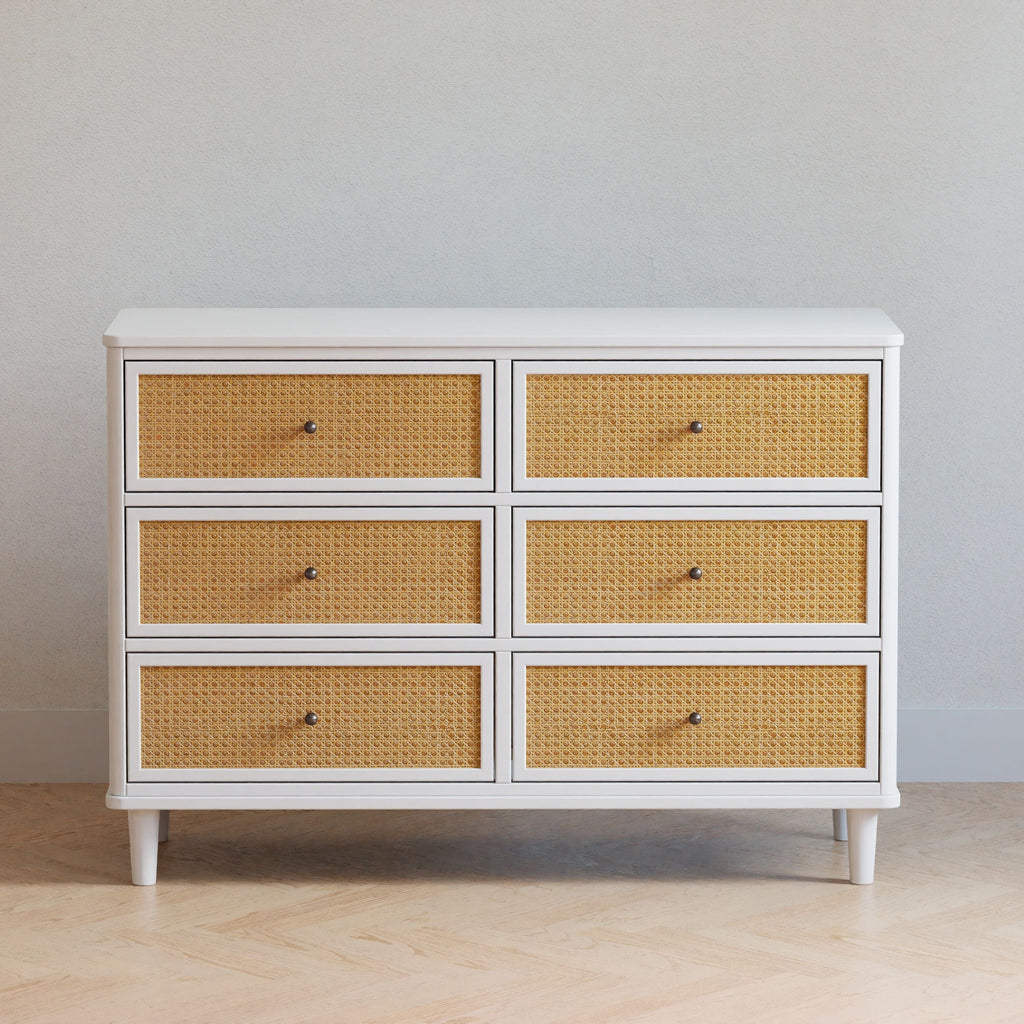 Marin with Cane 6 Drawer Dresser | Warm White/Honey Cane Changing Dressers NAMESAKE 