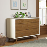 Palma 7-Drawer Assembled Double Dresser | Warm White with Natural Walnut