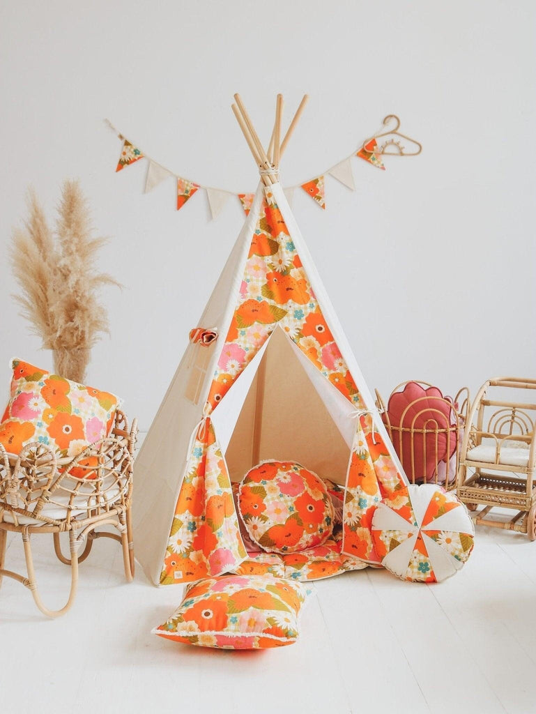 “Picnic with Flowers” Teepee Tent and Mat Set Set teepee with mat moimili.us 