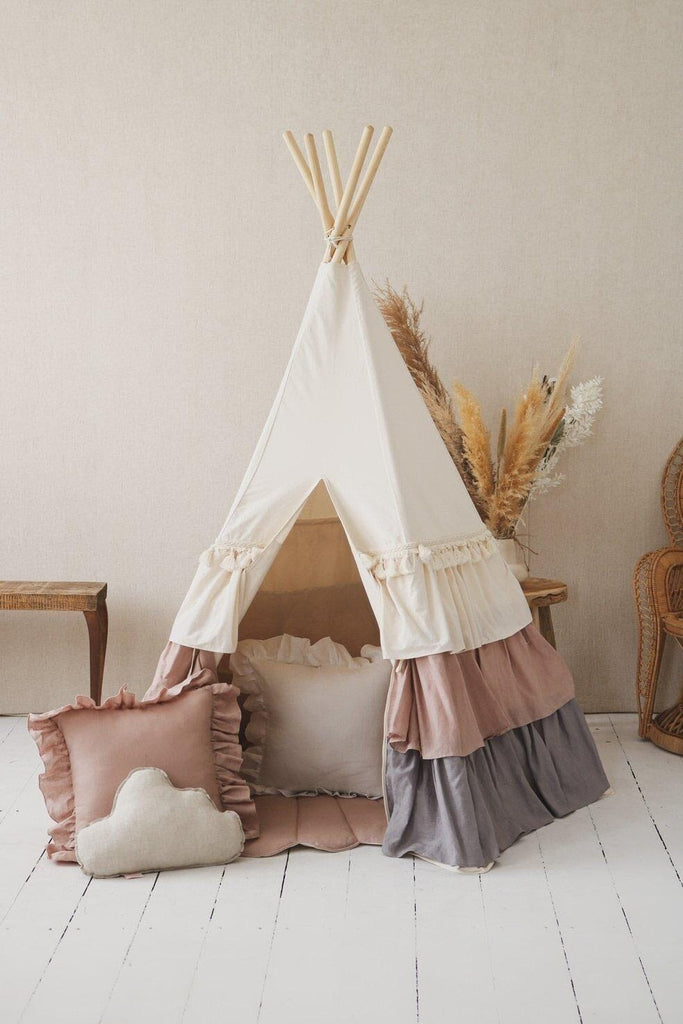 “Powder Frills” Teepee Tent with Frills and "Powder Pink" Shell Mat Set Set teepee with mat moimili.us 